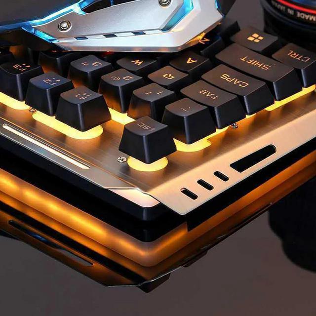 Alt view image 6 of 7 - Hannord Gaming Keyboard and Mouse Combo Orange Yellow Backlit, LED Backlight Computer Gaming Keyboad,Lighted PC Gaming Mouse,USB Keyboard Clicky Key,Silver Metal Structure,for Xbox PS4 PS3 Working