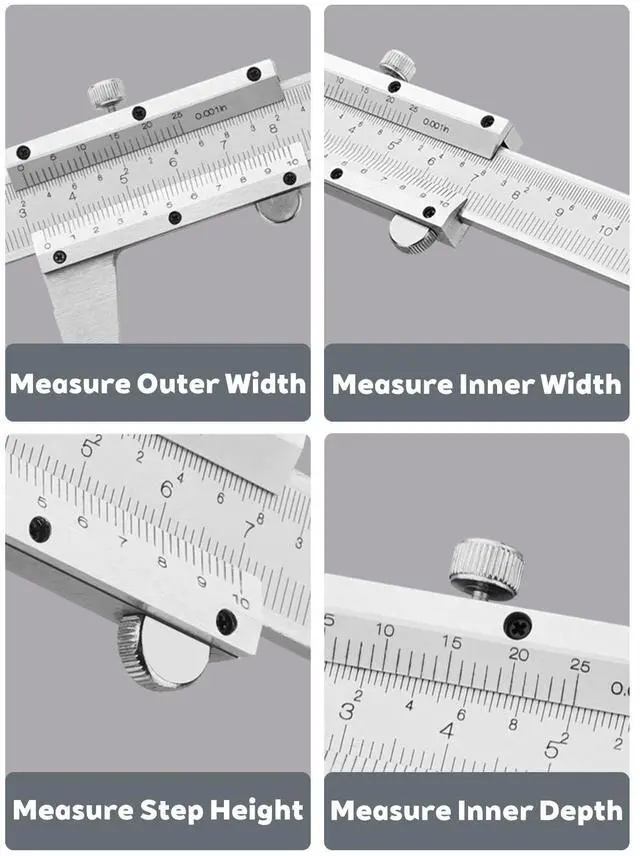 Alt view image 5 of 5 - Hannord 6 inch Vernier Caliper,Stainless Steel Caliper Measuring Tool, 0-6inch/0-150mm Manual Micrometer, 0.001inch/0.02mm,for Inside,Outside,Depth and Step Measurements