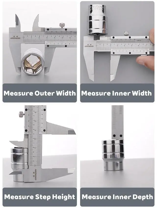 Alt view image 4 of 5 - Hannord 6 inch Vernier Caliper,Stainless Steel Caliper Measuring Tool, 0-6inch/0-150mm Manual Micrometer, 0.001inch/0.02mm,for Inside,Outside,Depth and Step Measurements