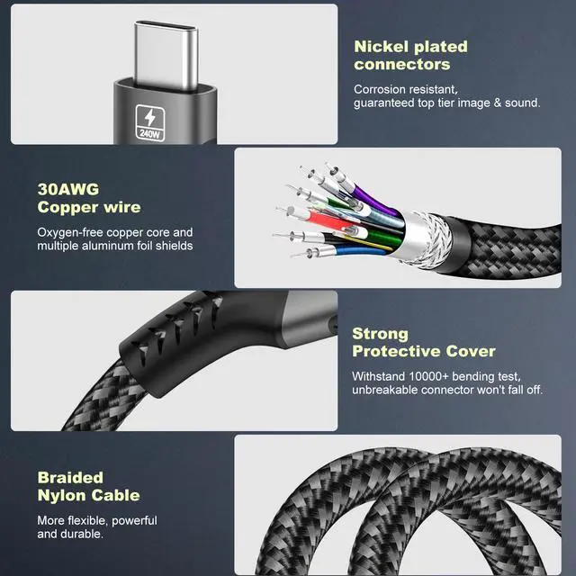 Alt view image 5 of 7 - Hannord USB4 Extension Cable [3.3 ft]8K 240W 40Gbps Thunderbolt 4 USB C Extender 8K@60Hz Type C Video Cord Data Transfer Compatible for USBC Hub/iPhone16/MacBook/iPad