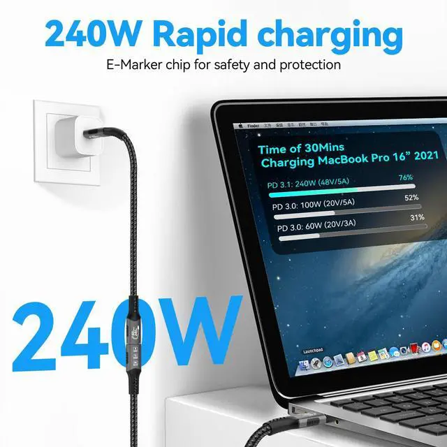 Alt view image 7 of 7 - Hannord USB4 Extension Cable [3.3 ft]8K 240W 40Gbps Thunderbolt 4 USB C Extender 8K@60Hz Type C Video Cord Data Transfer Compatible for USBC Hub/iPhone16/MacBook/iPad