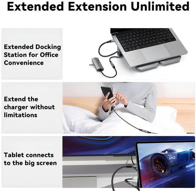 Alt view image 3 of 7 - Hannord USB4 Extension Cable [3.3 ft]8K 240W 40Gbps Thunderbolt 4 USB C Extender 8K@60Hz Type C Video Cord Data Transfer Compatible for USBC Hub/iPhone16/MacBook/iPad