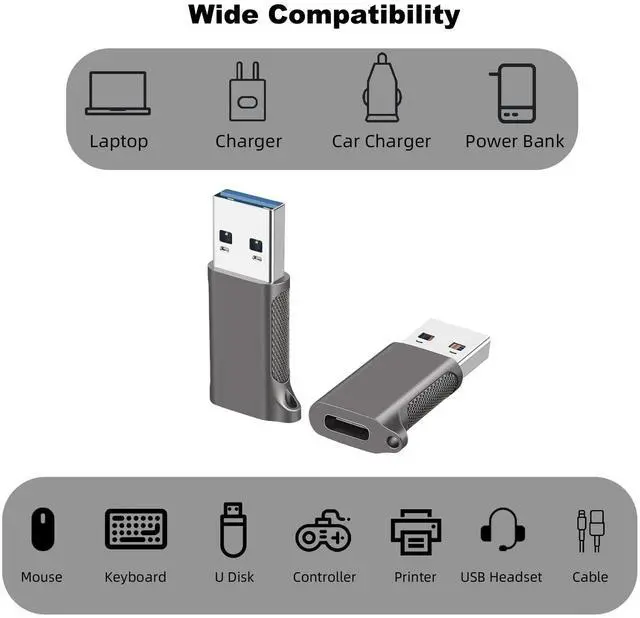 Alt view image 3 of 6 - Hannord USB Male to USB C Female Adapter [2 Pack], USB 3.2 Gen 2 Double Side 10Gbps Converter Support Data Transfer Fast Charging for iPhone 15 16 Plus iPad Pro Air