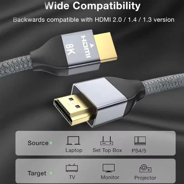 Alt view image 5 of 6 - Hannord HDMI 2.1 Cables 3.3FT, Certified HDMI Ultra High Speed Cord 8K@60HZ, 4K@120HZ, 48Gbps eARC HDR10 HDCP 2.2 & 2.3, Compatible with Laptop Monitor TV Projector