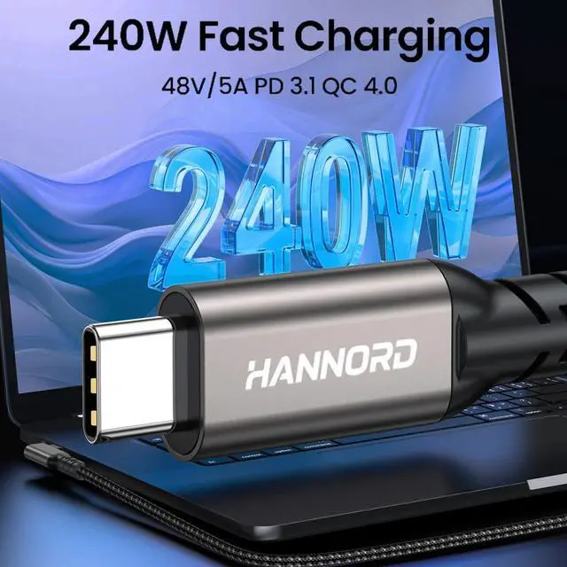 Alt view image 3 of 7 - Hannord USB C 3.2 Gen 2x2 Cable Right Angle 20Gbps 90 Degree High Speed Video VR Data Transfer 4K 60Hz Type C Monitor Cable 240W PD Compatible for SSD, Hub, Dock, eGPU 1.64 Feet