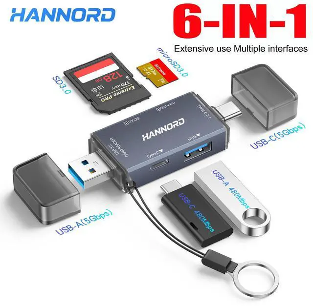 Main image of Hannord USB 3.0 Type C Card Reader Multi Functional 6 in 1 SD TF Card Reader OTG Flash Drive with USB/USB-C Slot for Computer Mobile Phone
