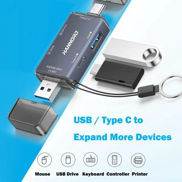 Alt view image 5 of 6 - Hannord USB 3.0 Type C Card Reader Multi Functional 6 in 1 SD TF Card Reader OTG Flash Drive with USB/USB-C Slot for Computer Mobile Phone