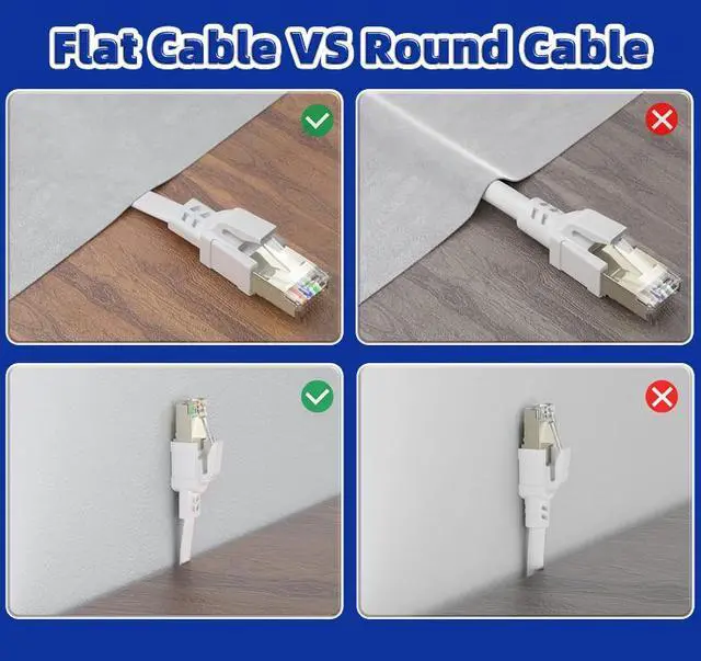 Alt view image 6 of 7 - Hannord Cat 8 Ethernet Cable 10Ft, High Speed 40Gbps Flat Internet Network LAN Cable,Faster Than Cat7/Cat6/Cat5, Durable Patch Cord with Gold Plated RJ45 Connector for Xbox,PS4,Router, Modem,Gaming