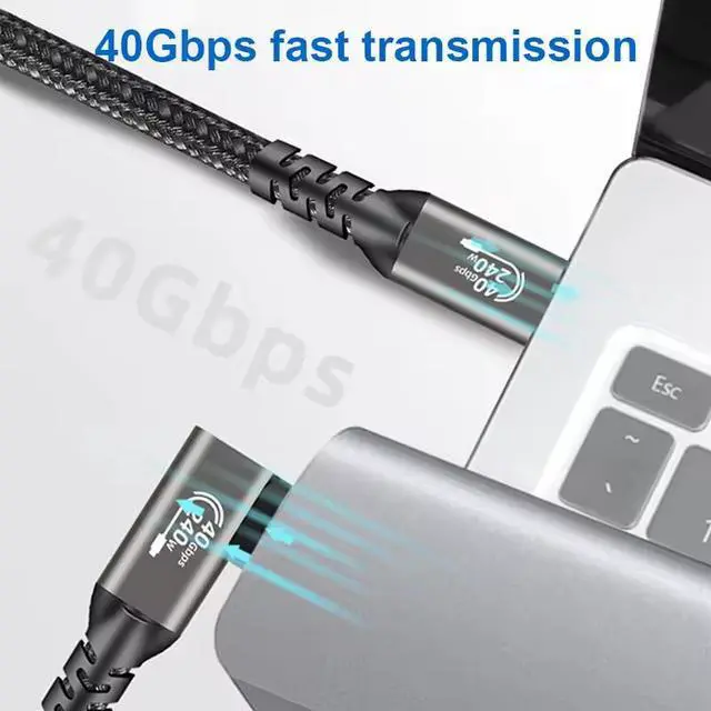 Alt view image 2 of 5 - Hannord Right Angle USB C to USB C Cable, 40Gbps USB4 Type C Cable, 8K@60Hz, 240W PD 3.1 Fast Charging, Compatible with Thunderbolt 4/3, MacBook Pro, iPhone 17/16/15, iPad Pro, Docking Station, 1.64FT