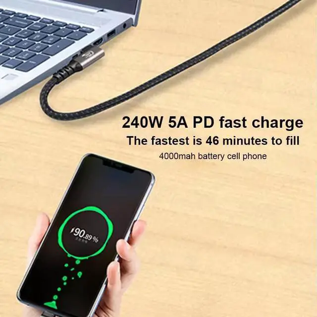 Alt view image 3 of 5 - Hannord Right Angle USB C to USB C Cable, 40Gbps USB4 Type C Cable, 8K@60Hz, 240W PD 3.1 Fast Charging, Compatible with Thunderbolt 4/3, MacBook Pro, iPhone 17/16/15, iPad Pro, Docking Station, 1.64FT