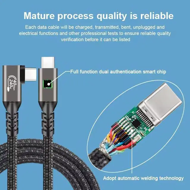 Alt view image 5 of 5 - Hannord Right Angle USB C to USB C Cable, 40Gbps USB4 Type C Cable, 8K@60Hz, 240W PD 3.1 Fast Charging, Compatible with Thunderbolt 4/3, MacBook Pro, iPhone 17/16/15, iPad Pro, Docking Station, 1.64FT