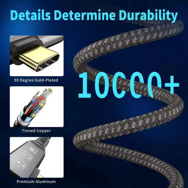 Alt view image 4 of 5 - Hannord Right Angle USB C to USB C Cable, 40Gbps USB4 Type C Cable, 8K@60Hz, 240W PD 3.1 Fast Charging, Compatible with Thunderbolt 4/3, MacBook Pro, iPhone 17/16/15, iPad Pro, Docking Station, 1.64FT