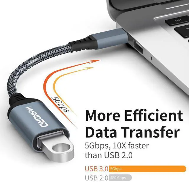 Alt view image 4 of 4 - USB C to USB Adapter, Hannord USB C to USB 3.0 Adapter, Aluminium Alloy Nylon Braid USB Type C to USB Female Adapter OTG Cable Compatible with iPad Air 2020, MacBook Pro, Air and More (Gray, 1 Pack)