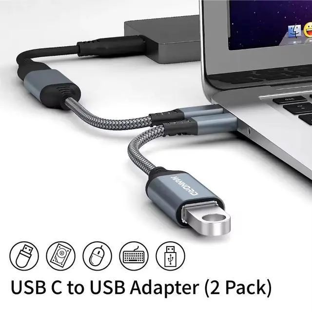Alt view image 5 of 7 - USB C to USB Adapter, Hannord USB C to USB 3.0 Adapter, Aluminium Alloy Nylon Braid USB Type C to USB Female Adapter OTG Cable Compatible with iPad Air 2020, MacBook Pro, Air and More (Gray, 2 Pack)