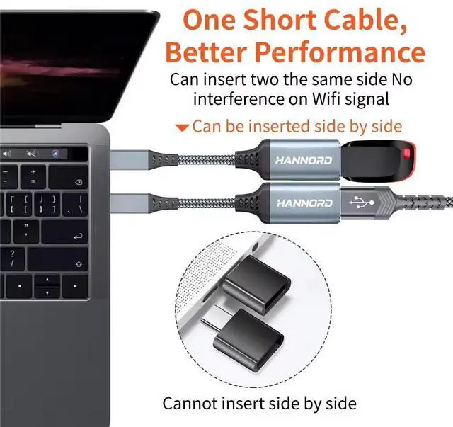 Alt view image 7 of 7 - USB C to USB Adapter, Hannord USB C to USB 3.0 Adapter, Aluminium Alloy Nylon Braid USB Type C to USB Female Adapter OTG Cable Compatible with iPad Air 2020, MacBook Pro, Air and More (Gray, 2 Pack)