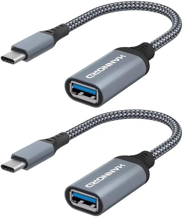 Main image of USB C to USB Adapter, Hannord USB C to USB 3.0 Adapter, Aluminium Alloy Nylon Braid USB Type C to USB Female Adapter OTG Cable Compatible with iPad Air 2020, MacBook Pro, Air and More (Gray, 2 Pack)