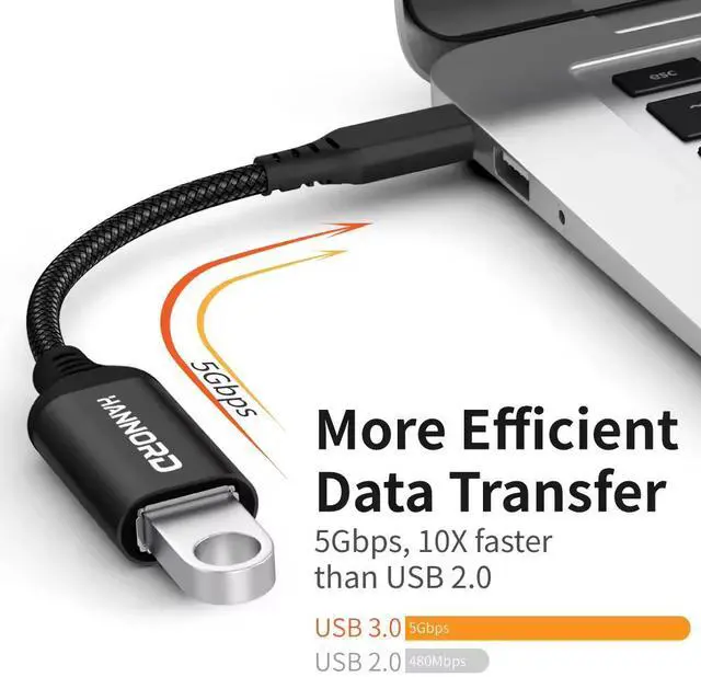 Alt view image 2 of 7 - USB C to USB Adapter, Hannord USB C to USB 3.0 Adapter, Aluminium Alloy Nylon Braid USB Type C to USB Female Adapter OTG Cable Compatible with iPad Air 2020, MacBook Pro, Air and More
