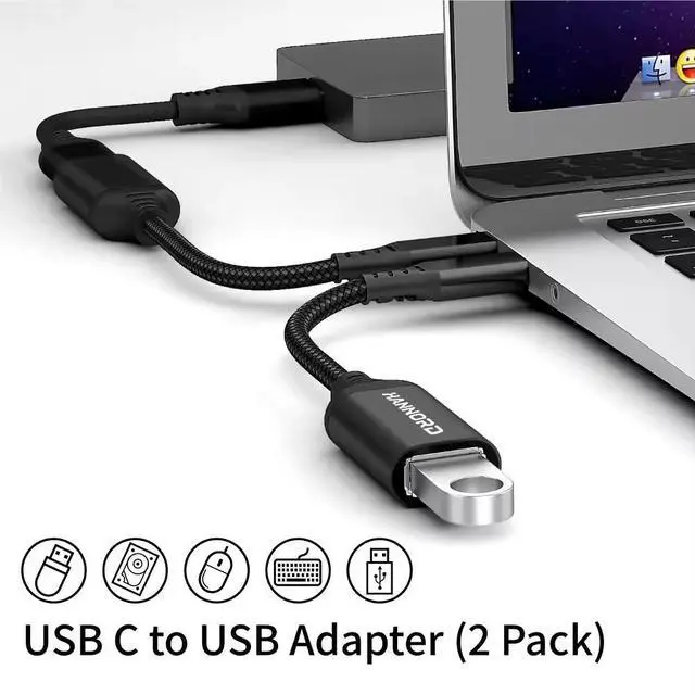Alt view image 4 of 7 - USB C to USB Adapter, Hannord USB C to USB 3.0 Adapter, Aluminium Alloy Nylon Braid USB Type C to USB Female Adapter OTG Cable Compatible with iPad Air 2020, MacBook Pro, Air and More