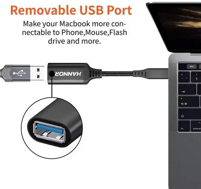Alt view image 5 of 7 - USB C to USB Adapter, Hannord USB C to USB 3.0 Adapter, Aluminium Alloy Nylon Braid USB Type C to USB Female Adapter OTG Cable Compatible with iPad Air 2020, MacBook Pro, Air and More