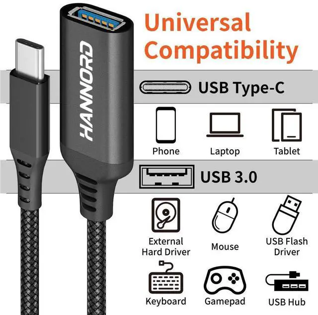 Alt view image 3 of 7 - USB C to USB Adapter, Hannord USB C to USB 3.0 Adapter, Aluminium Alloy Nylon Braid USB Type C to USB Female Adapter OTG Cable Compatible with iPad Air 2020, MacBook Pro, Air and More