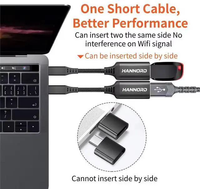 Alt view image 6 of 7 - USB C to USB Adapter, Hannord USB C to USB 3.0 Adapter, Aluminium Alloy Nylon Braid USB Type C to USB Female Adapter OTG Cable Compatible with iPad Air 2020, MacBook Pro, Air and More