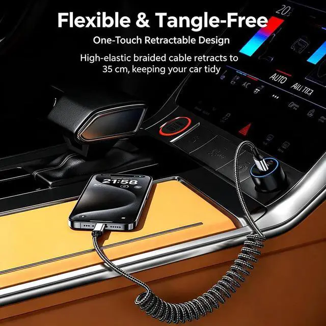 Alt view image 6 of 7 - Hannord Coiled USB C Cable for Car, Retractable Nylon Braided Type C Coiled Cable Fast Charging, USB C Car Charger Cord for iPhone 17 16 15, Samsung Galaxy S25 S24 S23 Ultra, Pixel 10 9, Silver, 3.3Ft