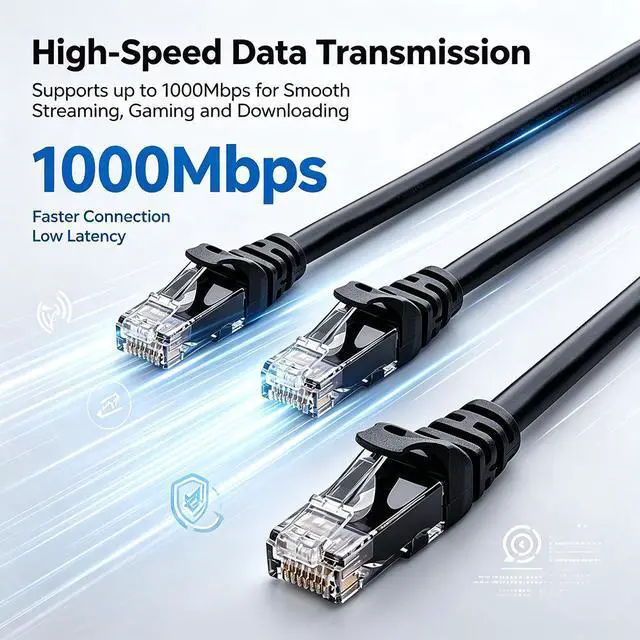 Alt view image 2 of 6 - Hannord 10Gbps Cat 6 Ethernet Cable, 26 AWG Bare Copper, Durable RJ45, PoE++, 1000Mbps 250MHz High Speed, Anti-interference Ethernet Cord Compatible for PC PS5 PS4 PS3 Xbox Smart TV Route, Black,3.3ft