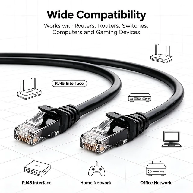 Alt view image 5 of 6 - Hannord 10Gbps Cat 6 Ethernet Cable, 26 AWG Bare Copper, Durable RJ45, PoE++, 1000Mbps 250MHz High Speed, Anti-interference Ethernet Cord Compatible for PC PS5 PS4 PS3 Xbox Smart TV Route, Black,3.3ft