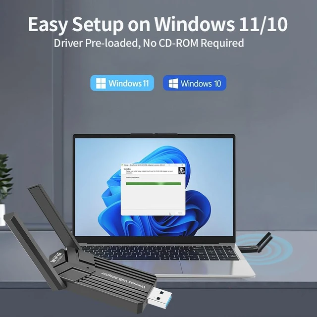 Alt view image 4 of 6 - Hannord AX1800 USB WiFi 6 Adapter for Desktop PC, 802.11ax Dual Band 1800Mbps Wireless Network Adapter, USB 3.0, Driver-Free, Dual Antenna, WPA3, MU-MIMO, Supports Windows 11/10