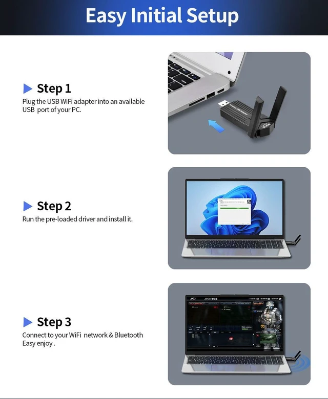 Alt view image 6 of 6 - Hannord AX1800 USB WiFi 6 Adapter for Desktop PC, 802.11ax Dual Band 1800Mbps Wireless Network Adapter, USB 3.0, Driver-Free, Dual Antenna, WPA3, MU-MIMO, Supports Windows 11/10