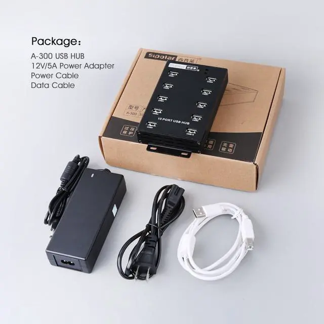Alt view image 7 of 7 - Sipolar A-300 metal 10 Ports USB 2.0 Powered Hub -USB Extension Splitter for Bitcoin Minings with 12V 5A 60W Power Adapter On/Off Switch Din-Rail