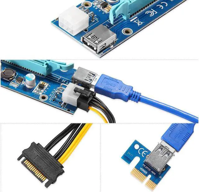 Alt view image 7 of 7 - PCI-E Riser for Bitcoin Litecoin ETH Coin Mining 6 PIN Powered PCIE Extension Cable GPU Riser Ethereum Mining ETH GPU Extension Cable PCIEX1 to PCIE X16 Extender V006C GPU Riser(6 PCS)