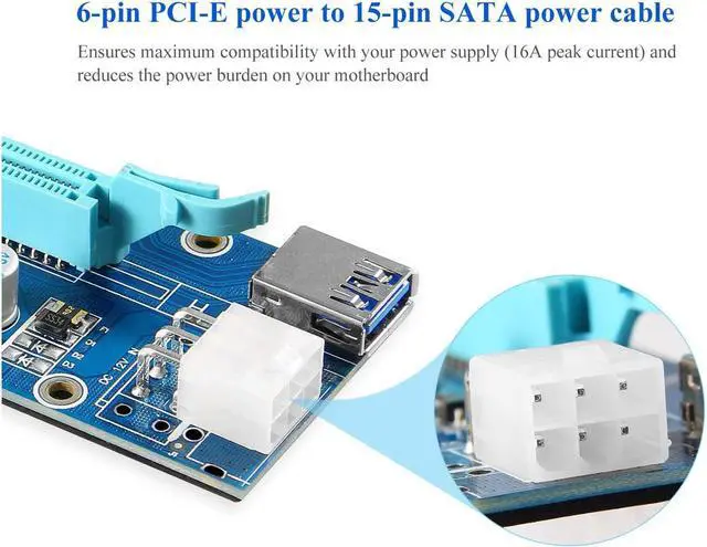 Alt view image 4 of 7 - PCI-E Riser for Bitcoin Litecoin ETH Coin Mining 6 PIN Powered PCIE Extension Cable GPU Riser Ethereum Mining ETH GPU Extension Cable PCIEX1 to PCIE X16 Extender V006C GPU Riser(6 PCS)