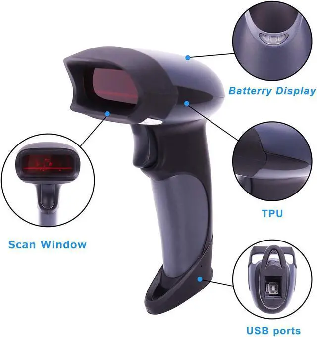 Alt view image 5 of 7 - Wireless Handheld Barcode Scanner 2-in-1 Wired Bar Code Reader 2.4GHz Wireless & USB 2.0 Wired Handheld Bar Code Scanner 1D Laser Barcode Reader for POS PC Laptop and Computer