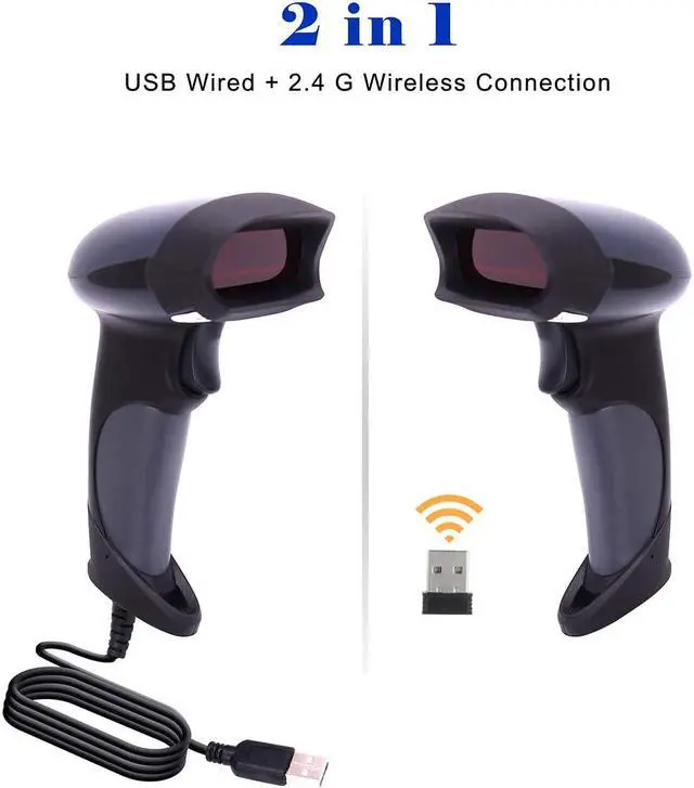 Alt view image 7 of 7 - Wireless Handheld Barcode Scanner 2-in-1 Wired Bar Code Reader 2.4GHz Wireless & USB 2.0 Wired Handheld Bar Code Scanner 1D Laser Barcode Reader for POS PC Laptop and Computer