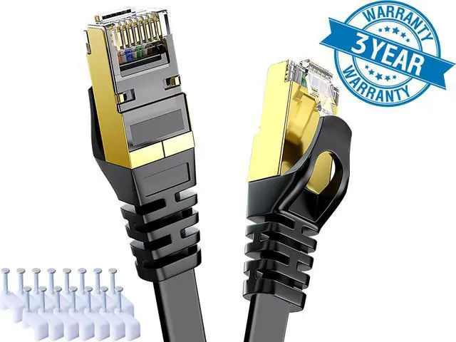 Main image of CAT 7 Ethernet Cable 100 ft Black Flat Gigabit RJ45 LAN Wire High-Speed Patch Cord with Clips for Gaming, Switch, Modem, Router, Coupler