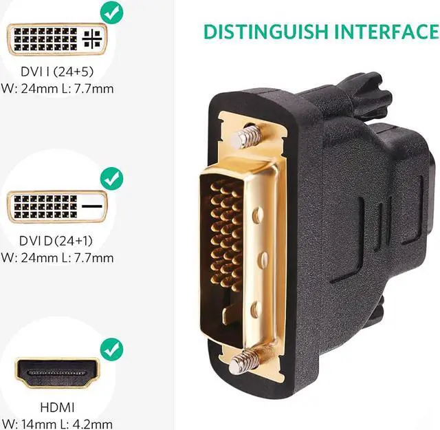 Alt view image 2 of 8 - DVI to HDMI Adapter, DVI-D 24+1Male to HDMI Female High Speed Adapter Converter Gold Plated Support 1080P for HDTV, Plasma, DVD, Projector, Computer