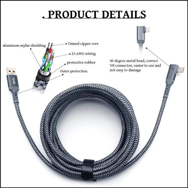 Link Cable For Oculus Quest 2, Fast Charing & Pc Data Transfer Usb C 3.2  Gen1 5gbps Pd Transfer Charging Cable Vr Headset Link Cable 5m Grey