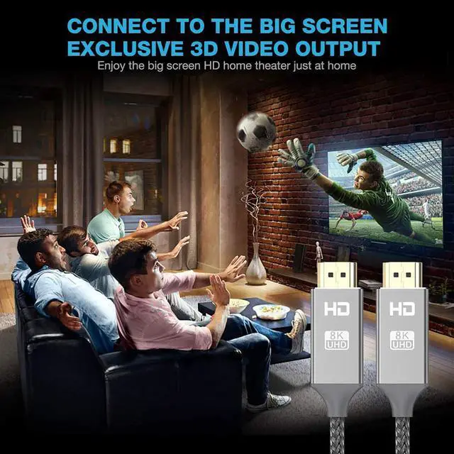 Alt view image 5 of 7 - 8K HDMI Cable ,6FT 48Gbps Ultra High Speed HDMI Cord,Compatible with Apple TV,Roku,Samsung QLED,Sony LG,Nintendo Switch,Playstation,PS5,PS4,Xbox One Series X,Ultra HD HDMI 2.1 Cable