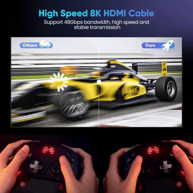 Alt view image 4 of 7 - 8K HDMI Cable ,6FT 48Gbps Ultra High Speed HDMI Cord,Compatible with Apple TV,Roku,Samsung QLED,Sony LG,Nintendo Switch,Playstation,PS5,PS4,Xbox One Series X,Ultra HD HDMI 2.1 Cable
