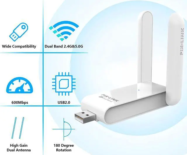 Alt view image 2 of 6 - USB WiFi Adapter 600Mbps Wireless Internet Adapter USB 2.0 WiFi Dongle for PC 802.11AC with 3dBi High Gain Antenna Support Linux Mac OS 10.15 Windows 10/8.1/8/7/ XP System, Easy to Use