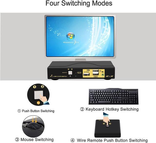 Alt view image 6 of 7 - 4K@60Hz 2 Port USB C KVM Switch with Audio, Dual Port USB-C KVM Switcher for 2 Computers/Mac/Mobile Sharing 1 Monitor, Keyboard and Mouse Support Most Operate System