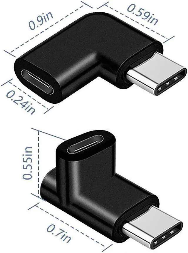 Alt view image 2 of 7 - USB C Adapter 90 Degree Male to Female Type C Adapter Angled Right & Left and Up & Down Extension Connector (2Pack)