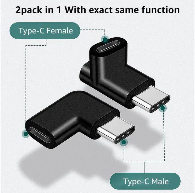 Alt view image 5 of 7 - USB C Adapter 90 Degree Male to Female Type C Adapter Angled Right & Left and Up & Down Extension Connector (2Pack)
