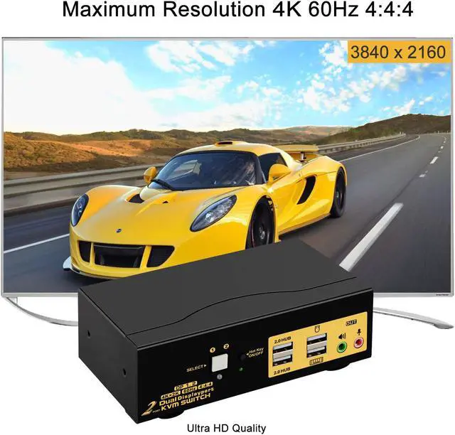 Alt view image 6 of 7 - 2 Port KVM Switch Dual Monitor DisplayPort 4K 60Hz, 2 Computers x 2 Monitors KVM Switch with Audio and USB 2.0 HUBS DP 1.2 622DP