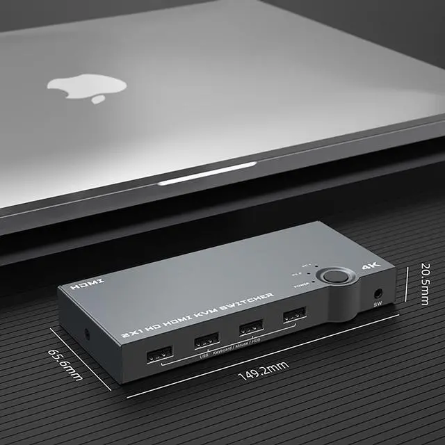 Alt view image 2 of 8 - HDMI KVM Switch 2 Port, USB2.0, Ultra HD 4K @60Hz, 2 PC Share 1 Set of Keyboard, Mouse and Monitor,Support Wireless Keyboard and Mouse
