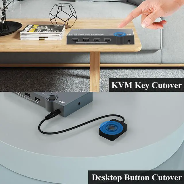Alt view image 4 of 8 - HDMI KVM Switch 2 Port, USB2.0, Ultra HD 4K @60Hz, 2 PC Share 1 Set of Keyboard, Mouse and Monitor,Support Wireless Keyboard and Mouse