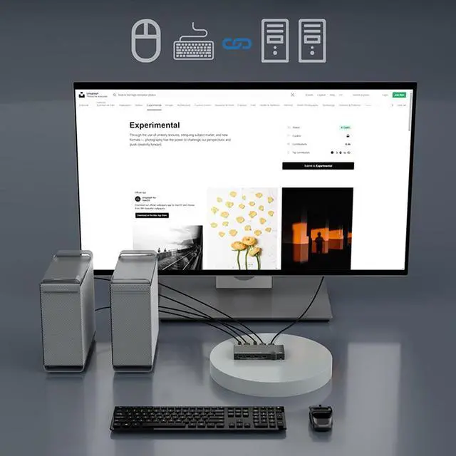 Alt view image 5 of 8 - HDMI KVM Switch 2 Port, USB2.0, Ultra HD 4K @60Hz, 2 PC Share 1 Set of Keyboard, Mouse and Monitor,Support Wireless Keyboard and Mouse