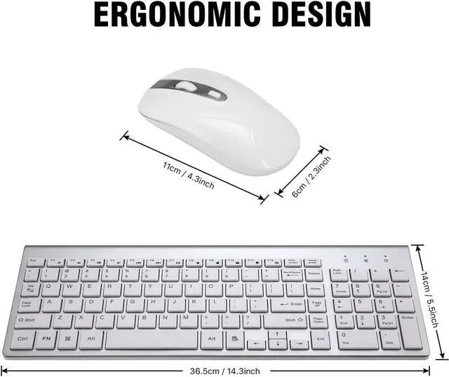 Alt view image 4 of 7 - Wireless Keyboard Mouse Combo, Cimetech Compact Full Size Wireless Keyboard and Mouse Set 2.4G Ultra-Thin Sleek Design for Windows, Computer, Desktop, PC, Notebook, Laptop – Silver