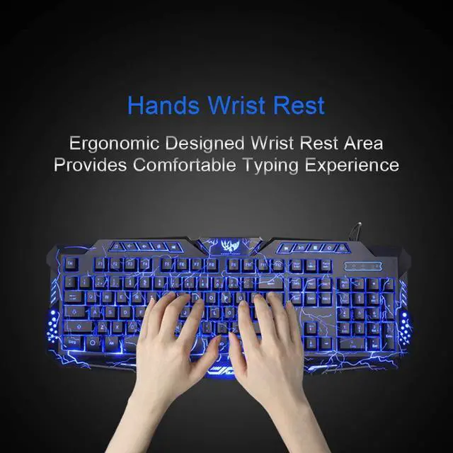 Alt view image 2 of 7 - BlueFinger Gaming Keyboard and Mouse,USB Wired Backlit Gaming Mouse and Keyboard Combo,Letters Glow, 3 Color Crack Backlit,Illumination Keyboard and Mouse Set for Game and Work